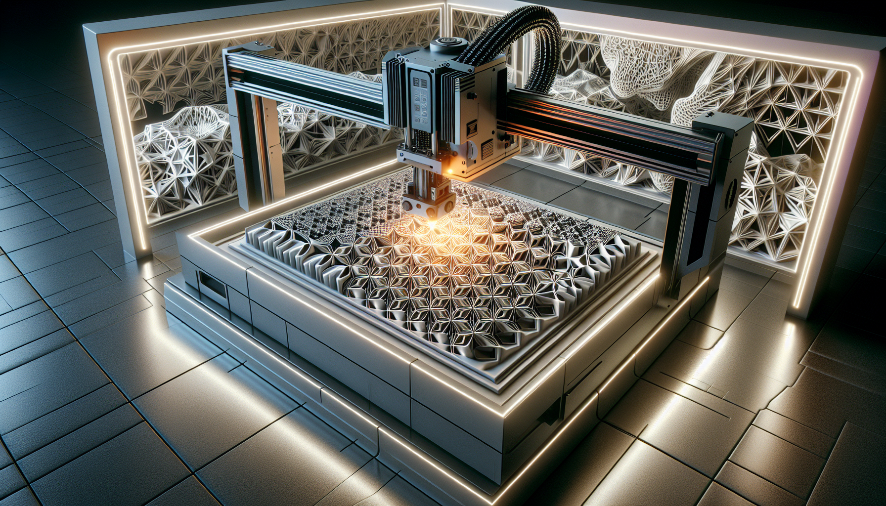 Illustration of a 3D printer creating a complex pattern