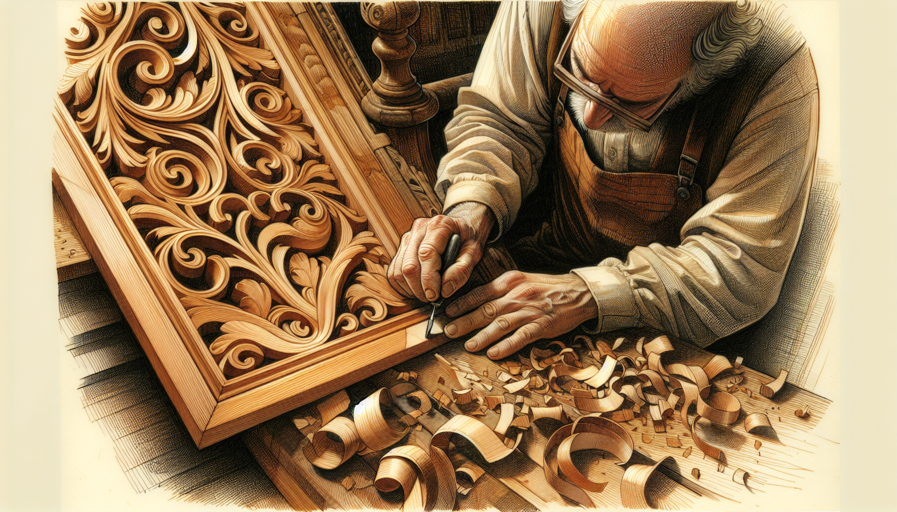 Illustration of a skilled pattern maker working on a wooden pattern