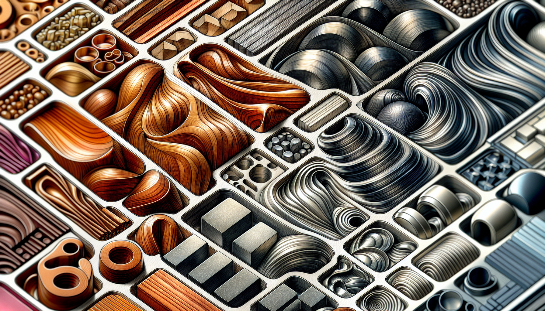 Illustration of different pattern materials including wood, metal, and plastics